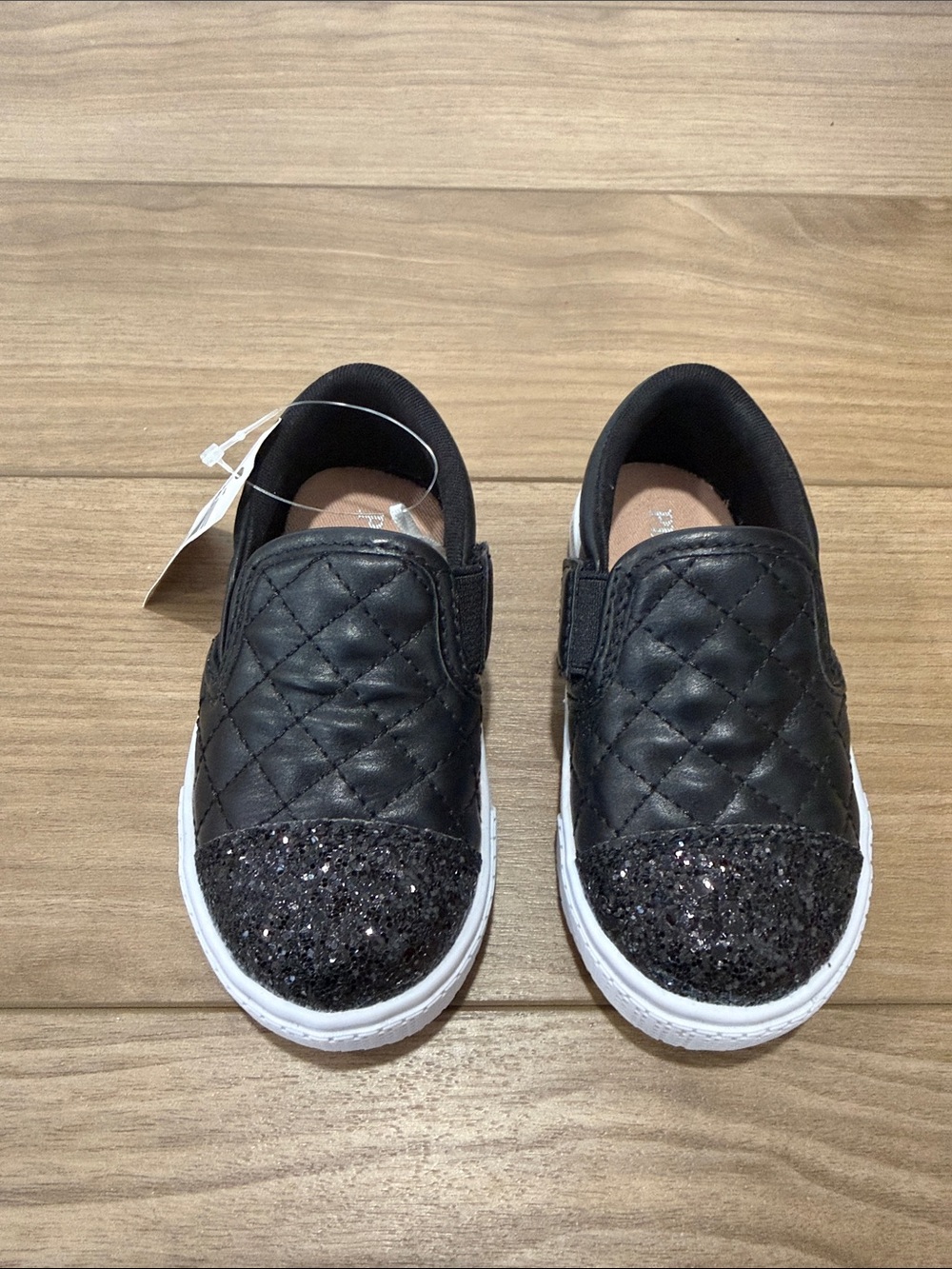 The Children's Place Black Quilted Slip-On Sneakers with Glitter Toe